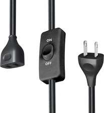 Black Extension Cord with Switch On/Off, 2 Prong Grounded Plug, 6FT Indoor Po...