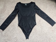 Bodysuit women XL scoopneck Longsleeve fitted black