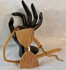 Vintage Kirks Folly Gold Tone Mesh Hair Bow Clip Barette & Belt Made In France