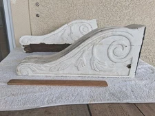 Antique Wood/3 1" Boards Corbels Old White Chippy Paint Hand Carved Scrooling 