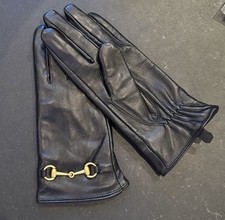 NWT Black Lambskin Leather Gloves With Golden Toggle Bit