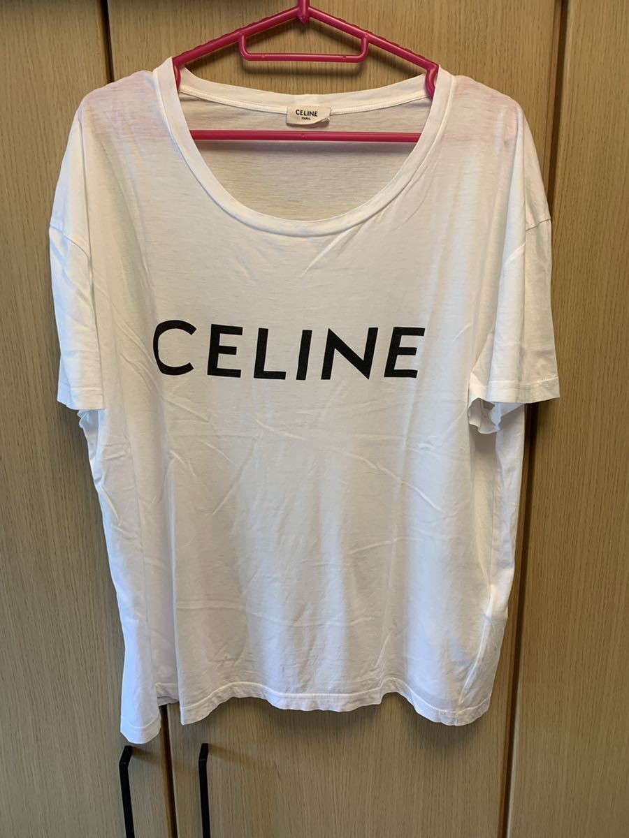 CELINE Hedi Slimane White Logo Print Crew Neck T-Shirt XL | eBay