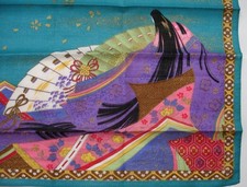 VTG 80  s Japanese Cotton Geisha Heian Dynasty Art Design Handkerchief Scarf 17"