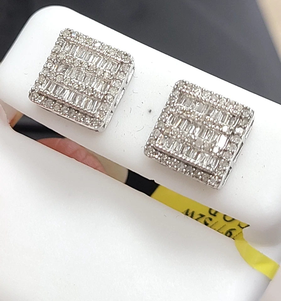 OFERTA! PENDIENTES BAGUETTES NATURALES DIAMANTES CUADRADOS ORO 10K 9,5 MM 0,60 CTW Foto 4 de 4