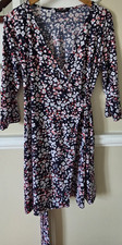 Banana Republic Floral Wrap Dress V-Neck Knee Length Navy Pink White L