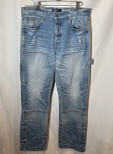 Amiri Carpenter Button Fly Faded Indigo Panel Denim Jeans Leather Patch Men’s 33