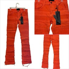 Valabasas Stacked Distressed Denim Orange Patchwork Jeans Ripped Sz 30 NWT