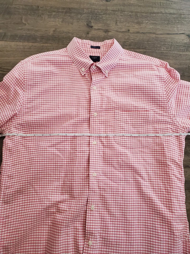 J. Camisa de vestir Oxford Crew para hombre talla XL con botones calce ajustado algodón rosa guinga  Foto 3 de 4