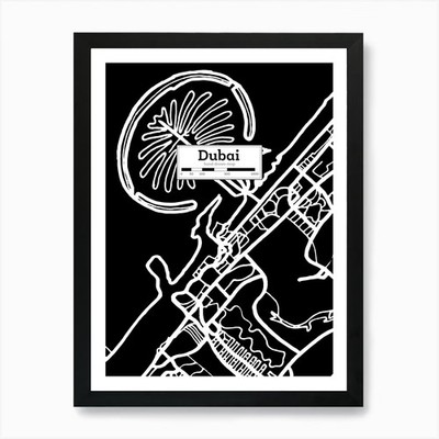Dubai Karte, OAE handgezeichnete Karte, ve gerahmtes Wandbild Poster Leinwanddruck Bild