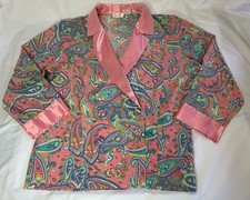 Victoria's Secret Gold Label Pajama Top Pink Paisley Satin Double-Breasted Large