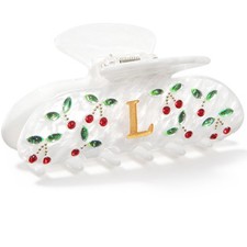 Initial Letter L Cherry Rhinestone Glitter Hair Claw Clip Girls Accessory