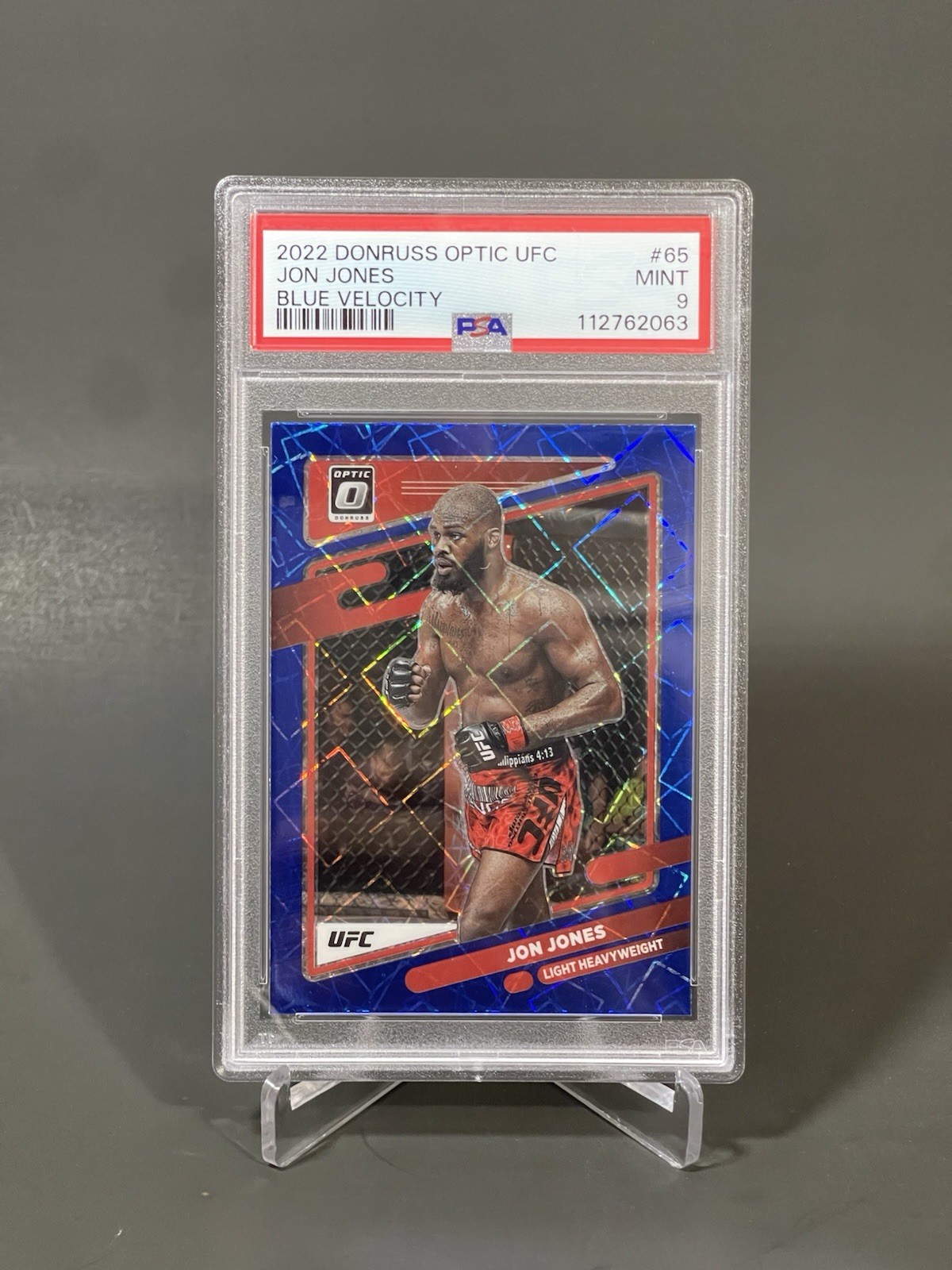 2022 Donruss Optic UFC, Blue Velocity, Jon Jones, #65 , PSA 9
