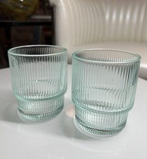 Set of 2 Jonathan Adler Biba Ribbed Aquamarine Teal Tumbler Glasses