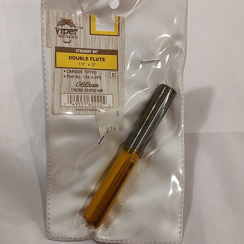 Viper Double Flute Straight Router Bit, Carbide, 1/2 in Dia x 2 in, 124-2-DFS