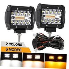 LED Strobe Light Bar Kit, 4 inch 120W Amber White Fog Light Pods 4" LED Pods