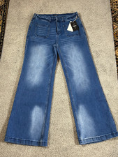 NWT Flamingals Women's Straight Wide Leg Faded Blue Jeans Size Large