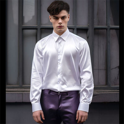 white satin dress shirt mens Ryrjj Mens Silk Button Down Shirt Short Sleeve Collared Satin Dress Shirts Summer Party Wedding Prom Shirt(White,L), Men's, Size: Large
