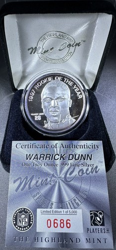 WARRICK DUNN Highland Mint 1997 RC YEAR 1 troy oz 999 Silver Coin #0686 of 5000
