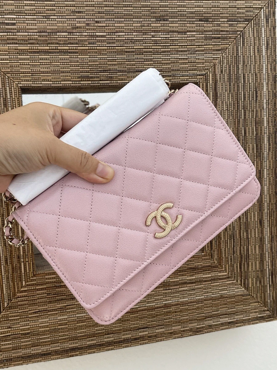 Handbags Chanel Light Pink Caviar Classic Quilted Wallet on Chain