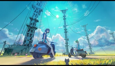 Anime girls sky vehicle 2011 clouds eureka outdoors two playmat gaming mat