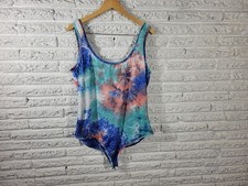Fashion Nova Bodysuit 2X Plus Sleeveless Wide Strap Blue Tie Dye Poly Blend