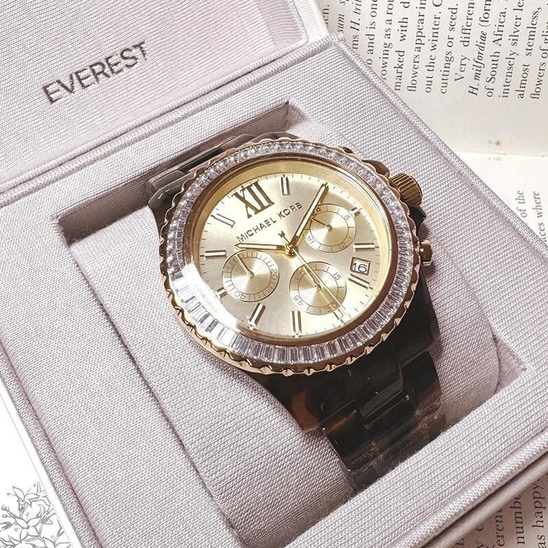 Orologio cronografo Michael Kors oversize tartaruga Everest pavé MK7239 nuovo con etichette