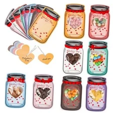 Valentines Cards for Kids Classroom - 48 Pack Mason Candy Jar Happy Valentines 