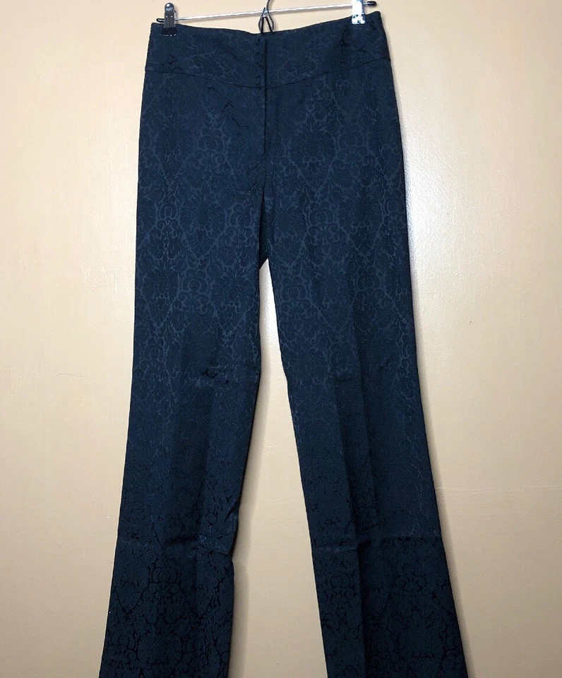 Pantalones de vestir para mujer Margaret M talla 4 tiro medio jacquard negro pierna recta Foto 2 de 4