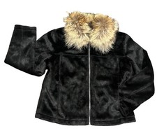 Tsunami Acrylic Wool Blend Black Faux Fur Jacket Made In Canada Real Fur Sz L