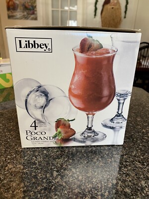 4 Libbey 3717 Embassy 13 Ounce Poco Grande Glass NIB Beverage Soda Pina Colada