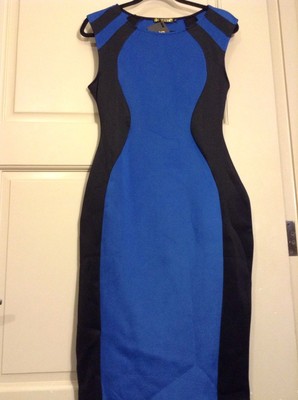 NEW Womens S Small Stretch Fitted Wiggle Dress Knee Length Blue Black Block 4/6 | eBay NEW Womens S Small Stretch Fitted Wiggle Dress Knee Length Blue Black Block 4/6 | eBay