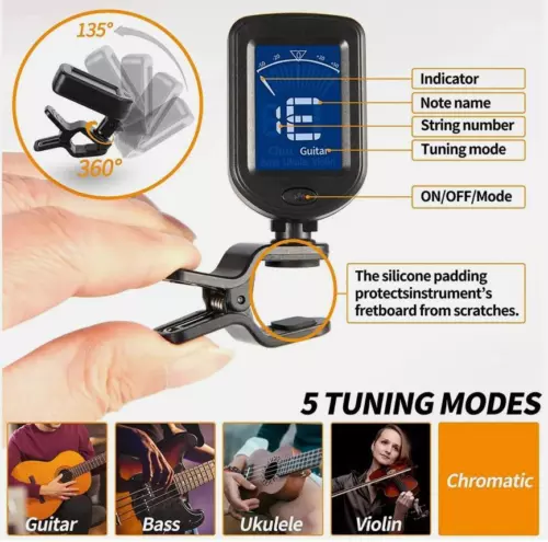 E-Digitale Gitarre Tuner LCD Clip-on Chromatisch Akustischer Bass Ukulele Geige - Bild 10 von 10