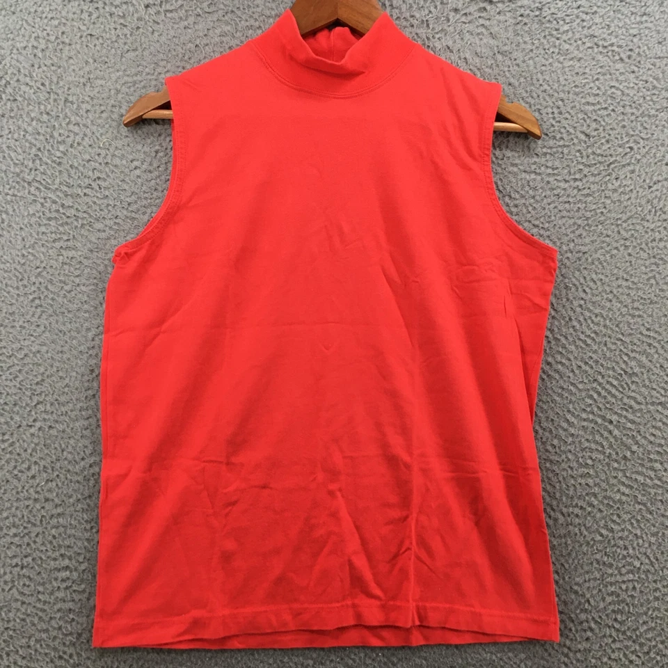 Camiseta sin mangas Talbots para mujer mediana naranja algodón cuello falso manga corta pulóver Foto 2 de 4