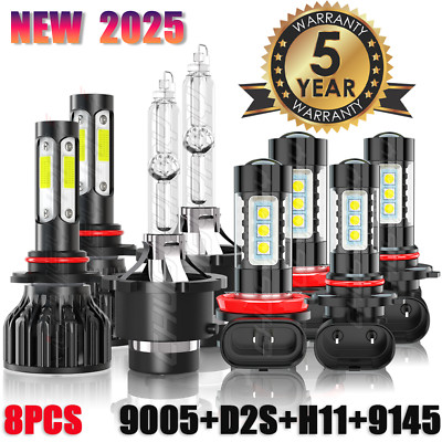 For Acura MDX 2007-2013 8PCS Front LED HID Headlights Hi Lo DRL Fog Light bulbs