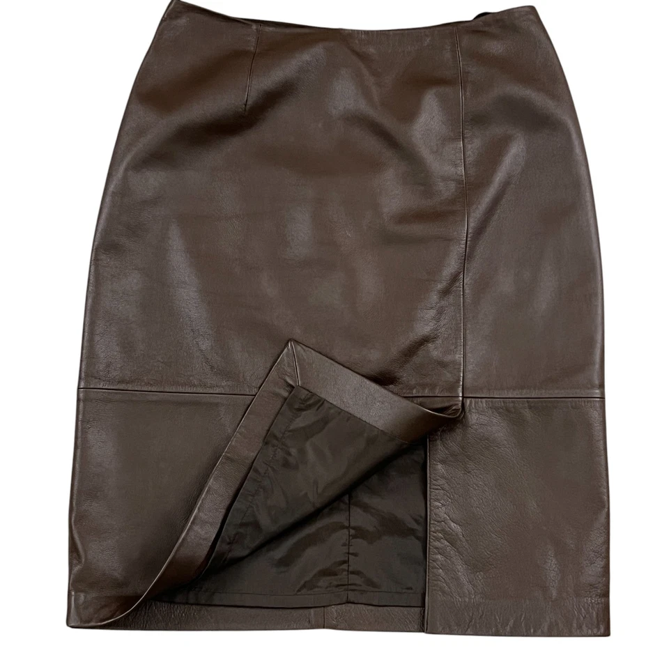 Y2K 棕色皮革铅笔裙 6 码 — 第 4/4 张图片