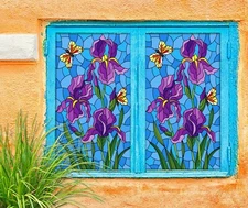 3D Purple Flower O2196 Window Film Print Sticker Cling Stained Glass UV Block Fa