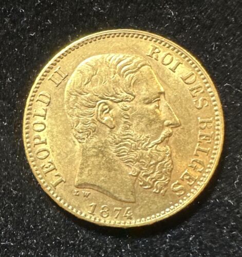 1874 Belgium 20 Francs Gold Coin - Leopold II - Picture 1 of 2