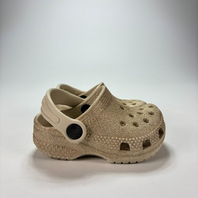 Crocs Classic Clogs Champagne Glitter Slip-On Shoes Sparkle 