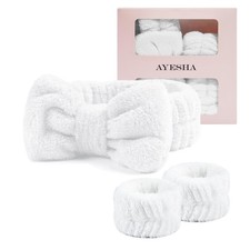 Ayesha White Spa Headband and Wristband Set for Skincare Makeup Headband Wris...