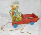 Vintage Fisher Price #500 Walt Disney Donald Duck Pull Toy Wagon - Moving arms