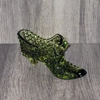 Vintage FENTON Avocado Green Hobnail Cat Glass Shoe Slipper