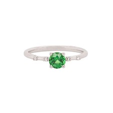Tsavorite Garnet with Natural Diamonds Accents: Solid 14K White Gold, Round 5mm
