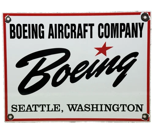VINTAGE BOEING AIRCRAFT CO PORCELAIN SIGN AIRPLANE HANGAR GAS STATION MOTOR OIL