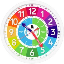 3D Kids Colorful Learning Wall Clock - Easy to Read - 12 Inch,