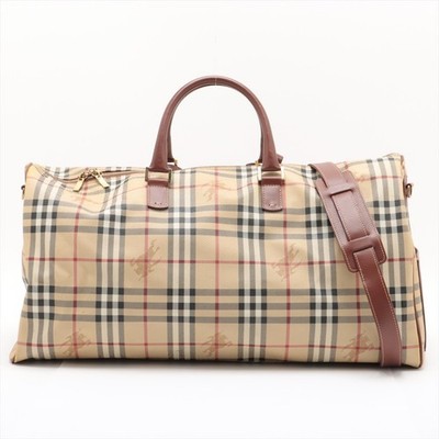 PRE-LOVED Burberrys Nova Check PVC & leather 2WAY BOSTON BAG Brown x beige