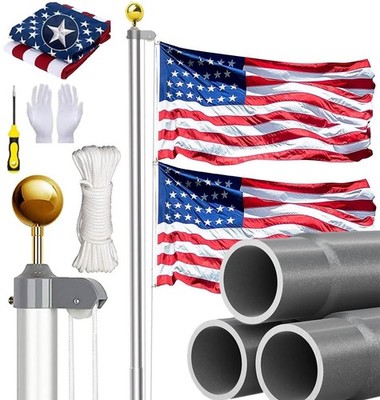 25FT Flag Pole Kit, Heavy Duty 12 Gauge Extra Thick 2MM Aluminum Outdoor InGr...