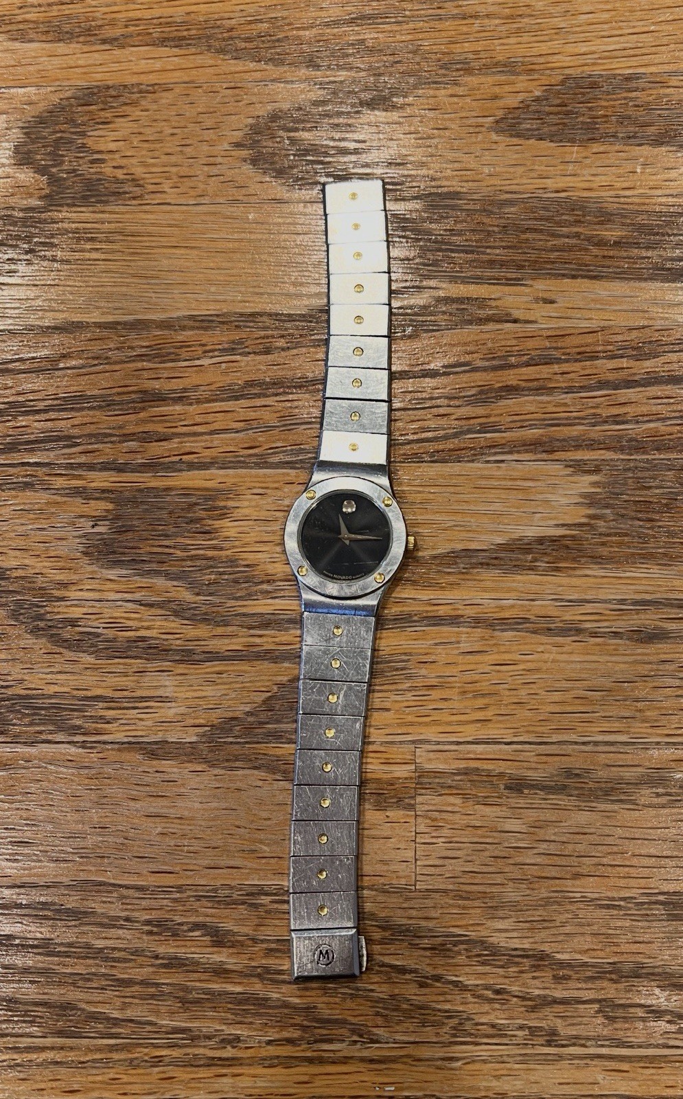 Movado Black Dial Two-tone Bracelet Stainless Steel Quartz Watch Vintage
