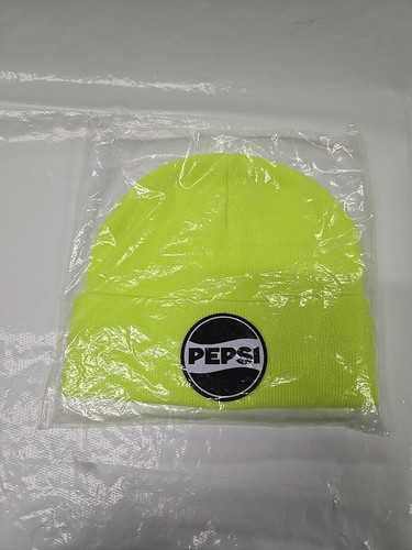 Pepsi Hat Pep+ Promo Hi Vis Yellow Stocking Cap Hat Rubber Logo