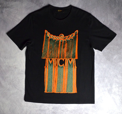 INSANE MCM Fringe Tassel Logo T-Shirt Size S Black Carpet/Rug Effect Embroidered