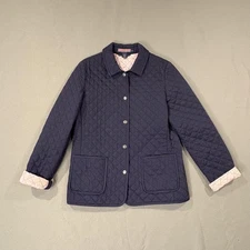 Vineyard Vines Jacket Womens M Navy Quilted Barn Coat Reversible Pink Lined
